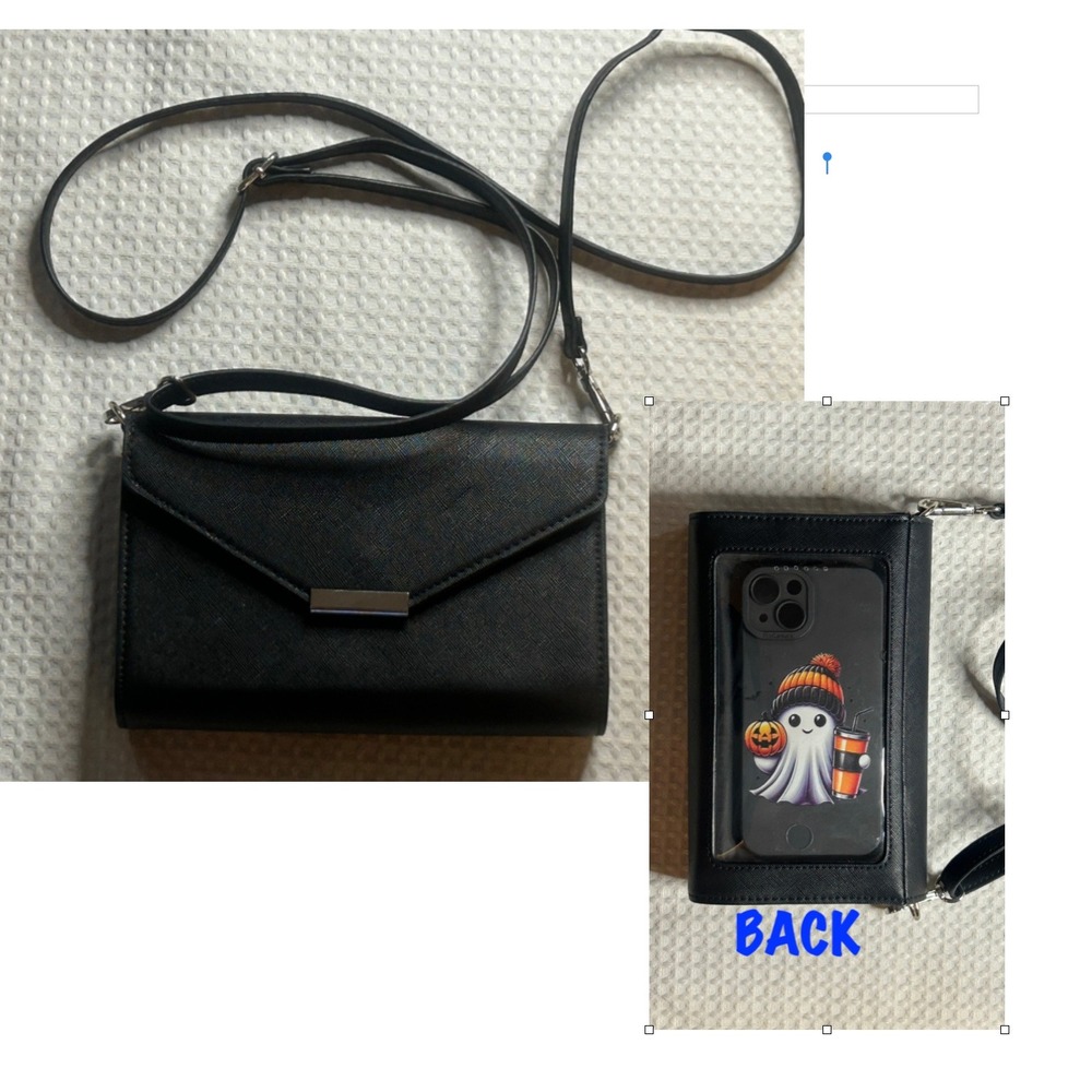 Savethegirls Black Saffiano Crossbody Phone Purse Touch Screen Window Polyuretha